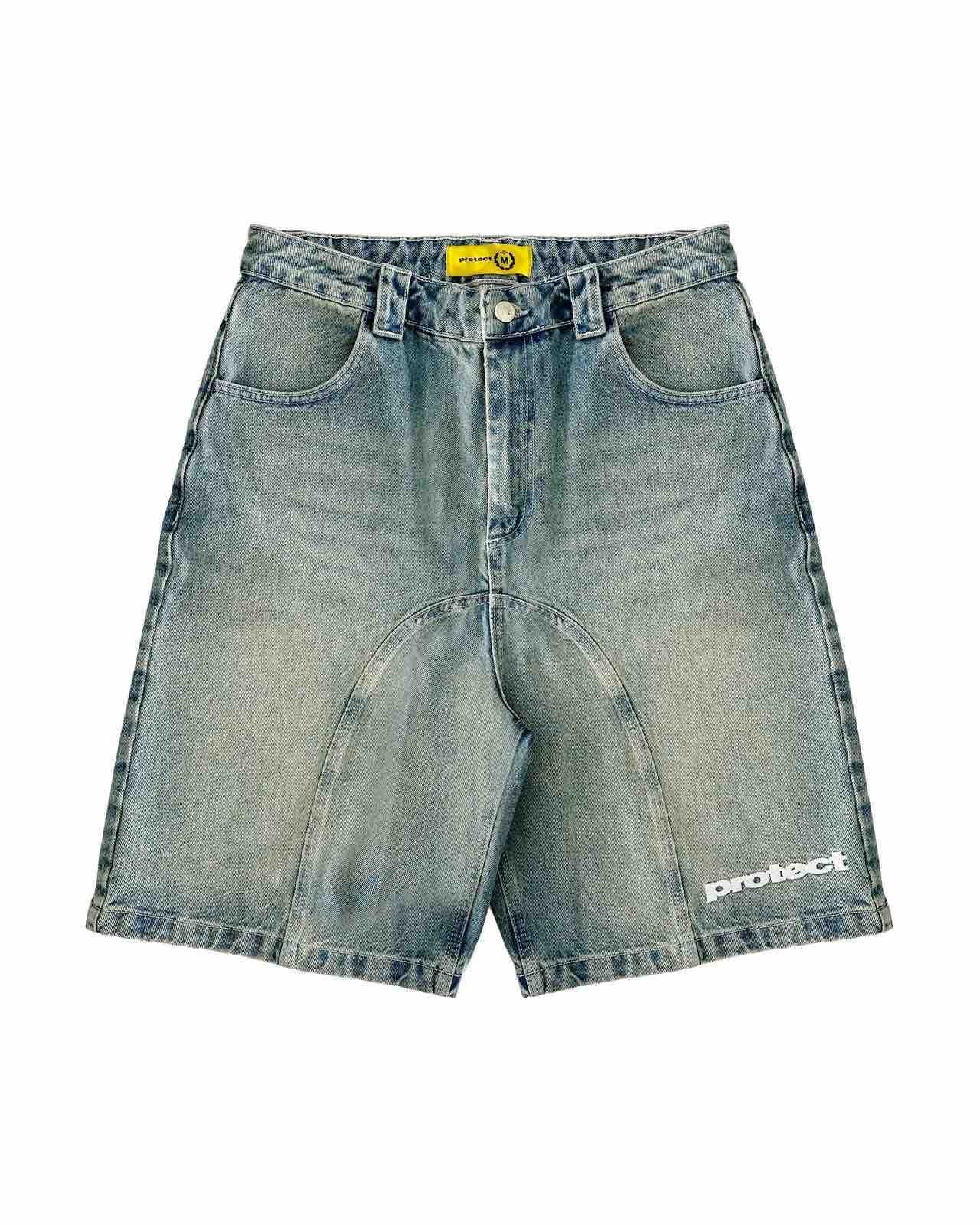 Protect washed denim baggy jorts